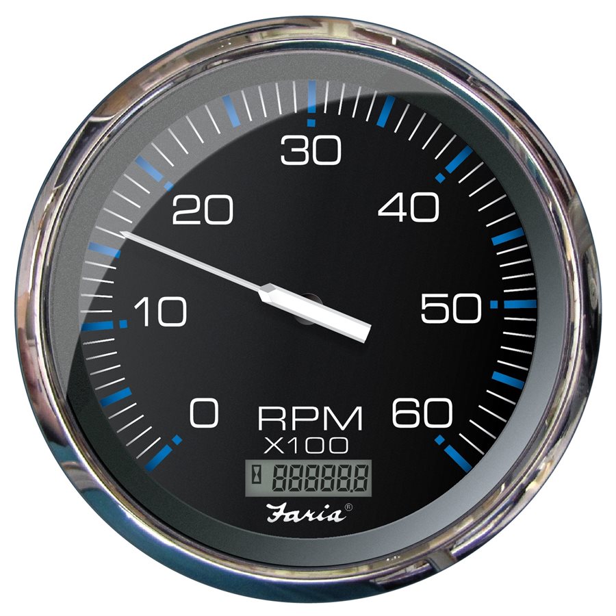 FARIA 33732 CHESAPEAKE BLACK SS 6000 RPM TACHOMETER WITH HOUR METER